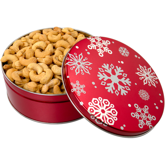 1.5 lb Colossal Cashews Red Snowflake Gift Tin