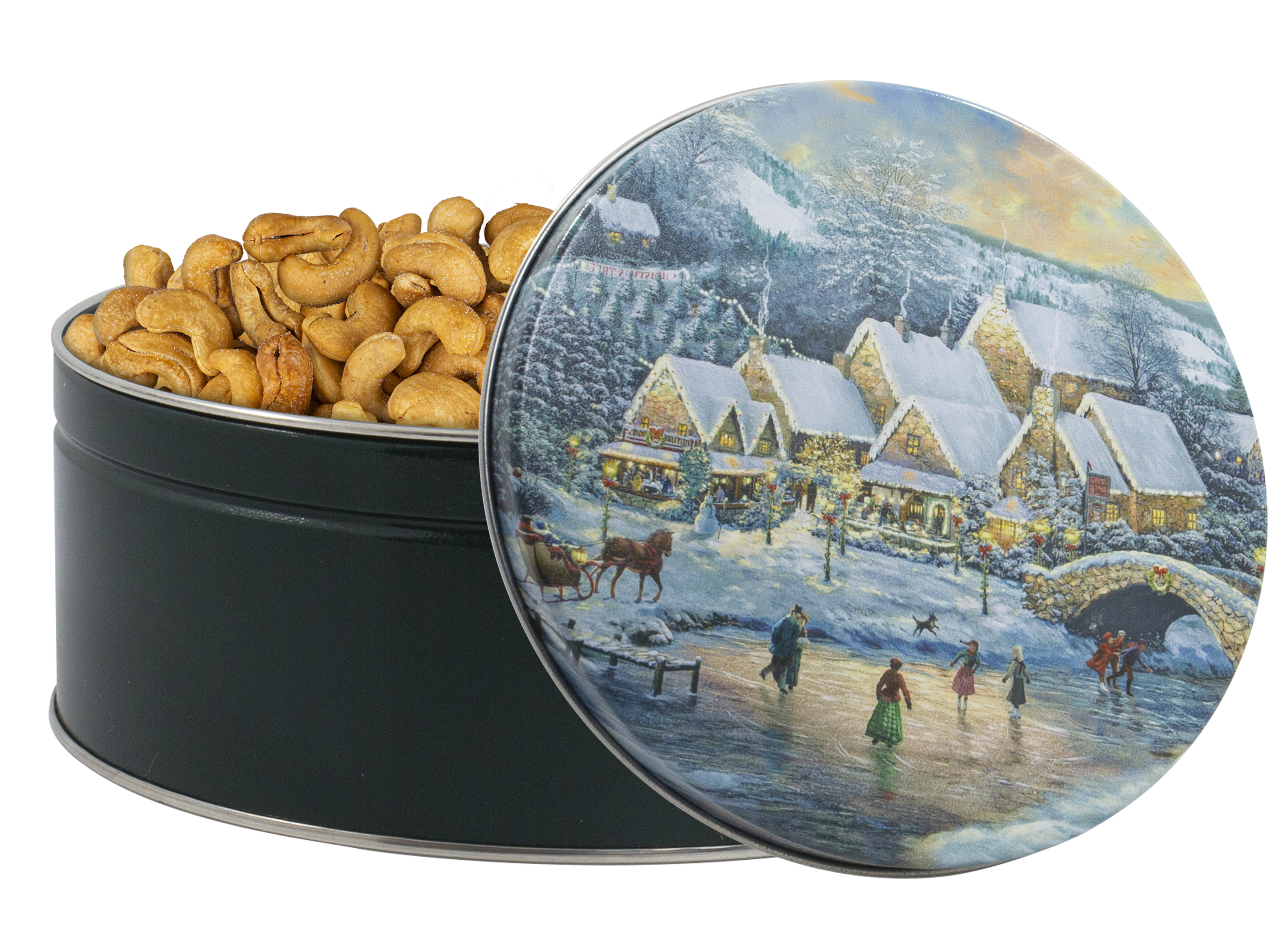 2.5 lbs. Colossal Cashews Christmas at Lamplight Village Tin